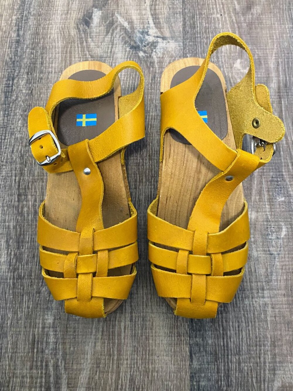 Vintage Mustard Yellow Wooden Clogs / Size 38